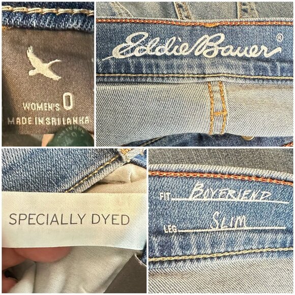 Eddie Bauer Slim Boyfriend Buffalo Plaid Knee Patch Lightly Distressed Jeans - Picture 6 of 7